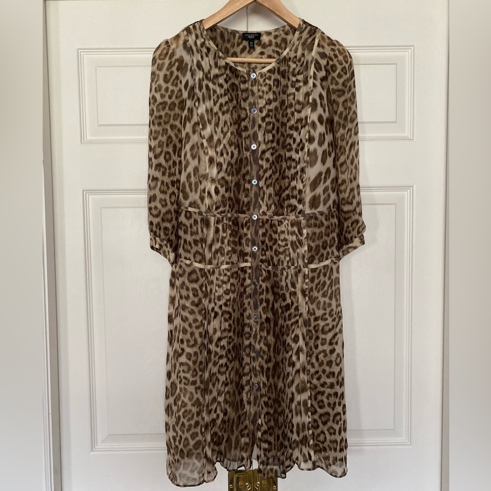 {Talbots} Animal Print Long Sleeve Silk Dress - Women's 10P